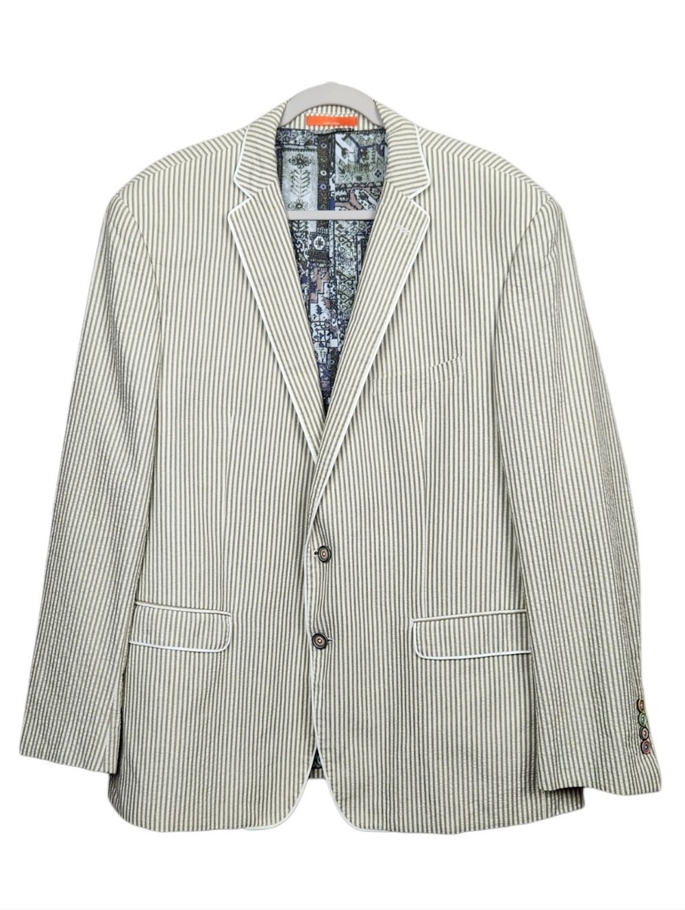 Tallia Striped 100% Cotton Lightweight Griege Dinner Jacket Blazer Mens Size 48R